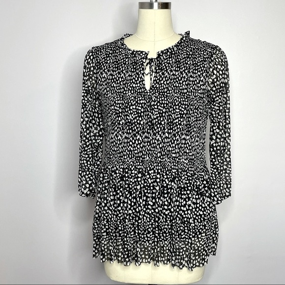 Rose & Olive Tops - Rose + Olive Boho Peasant Tie Top Blk/White L